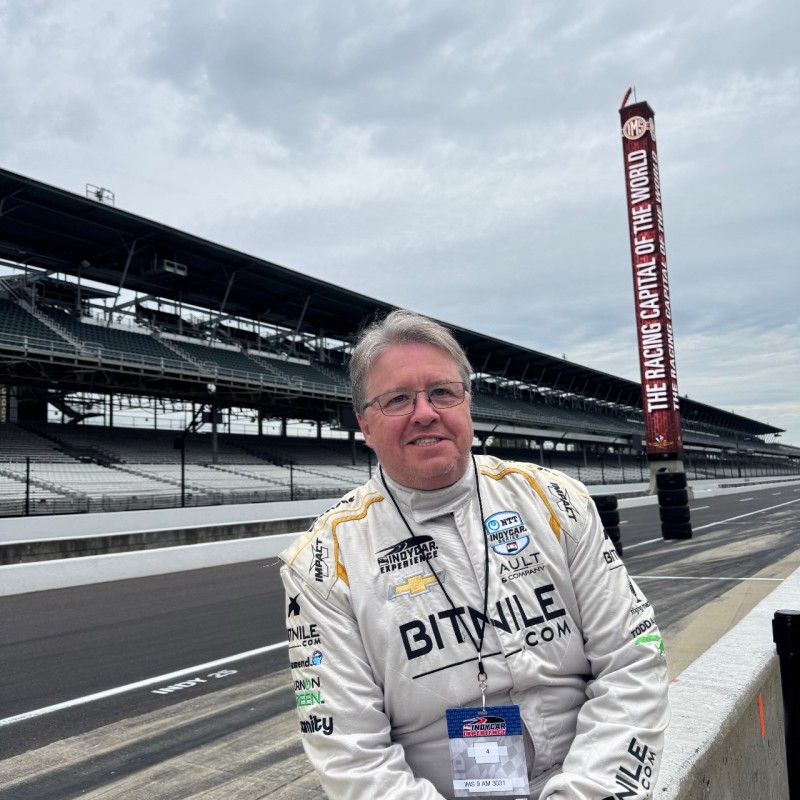 Greg Mimms enjoying a racing experience at Indianapolis Motor Speedway